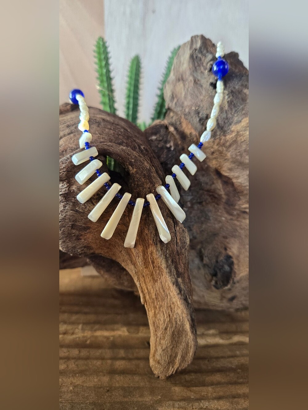Vintage Bohemian Shell Necklace Cobalt Blue